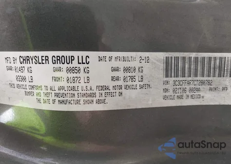 2012 Fiat 500 Pop из США, поврежденный, VIN 3C3CFFAR7CT280782